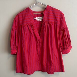 Anthropologie Red and Pink Striped Peasant Top size large